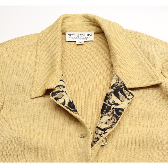 St. John by Marie Gray Women's Knit Jacket Yellow Tan Contrast Animal Print Sz 6 - Picture 7 of 10